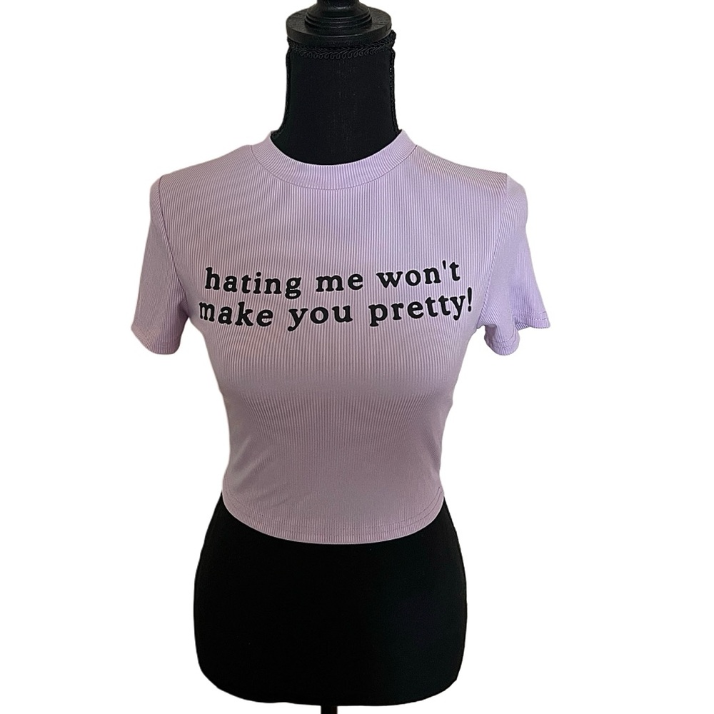 SHEIN Lilac Purple Slogan Graphic Crop Tee Size Xs